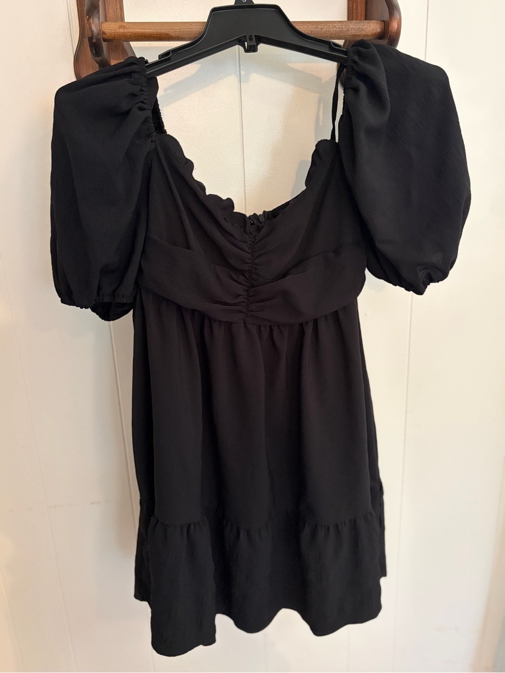 SHEIN Black Puff-Sleeve Ruched Mini Dress
